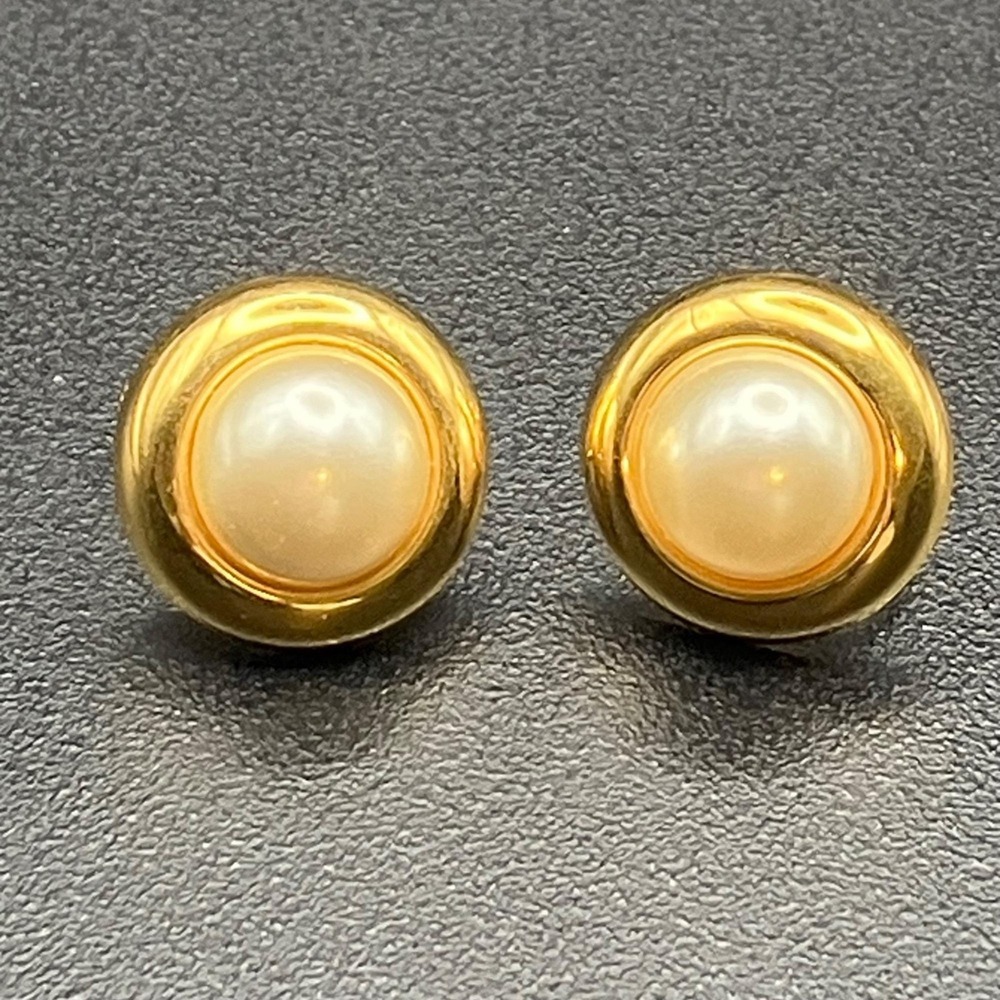 Vintage Napier Faux Pearl Gold Tone Clip On Earrings